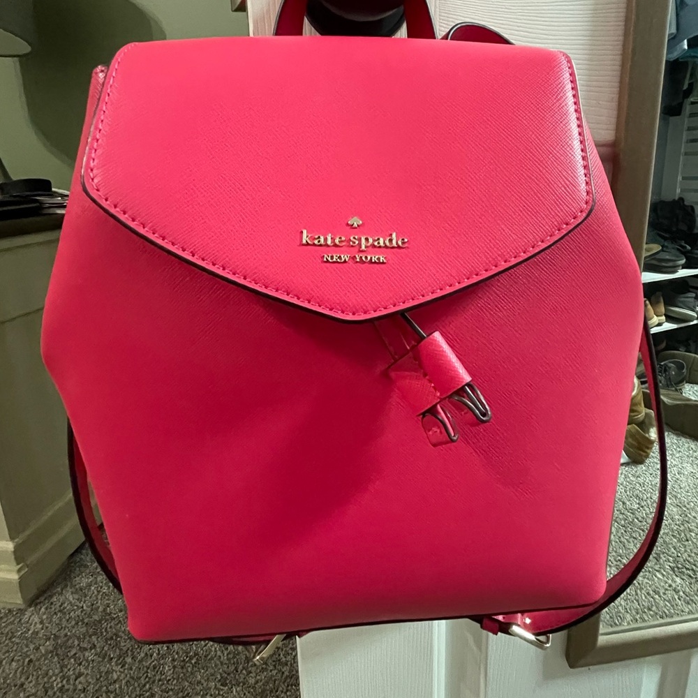 Kate Spade Hot Pink Leather Backpack Purse Pebbled Crossbody Travel Bag
